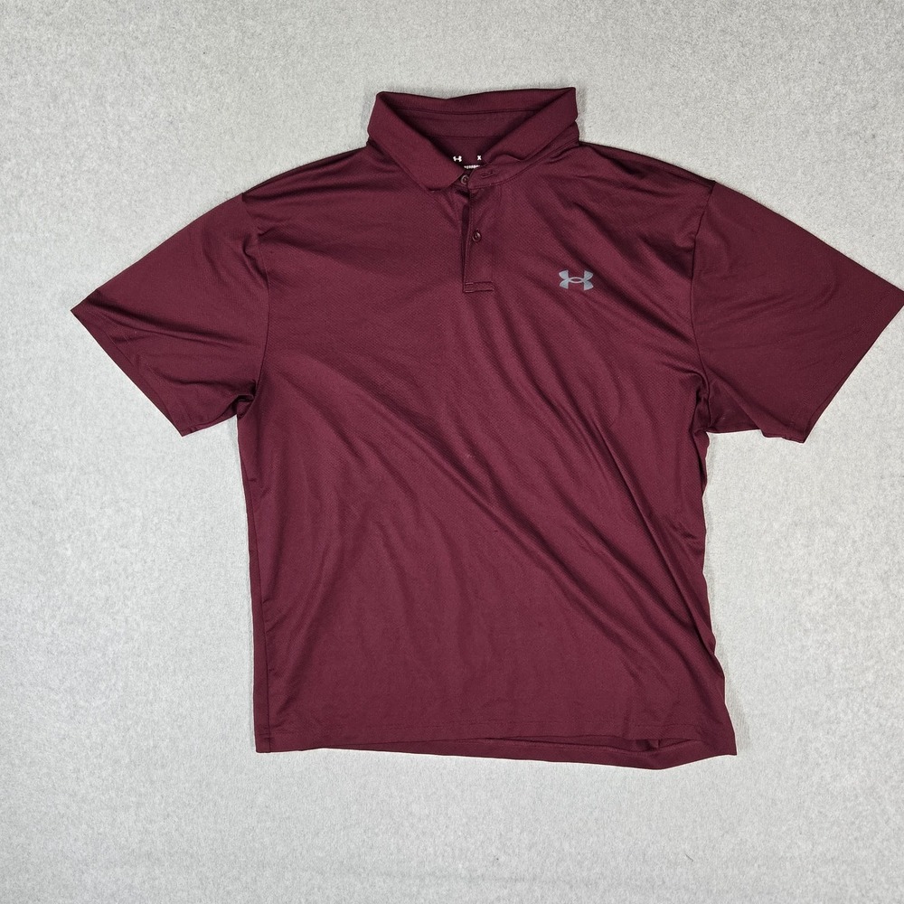 Under Armour Men Polo XL Maroon Performance Polo Logo Loose Short Sleeve Stretch